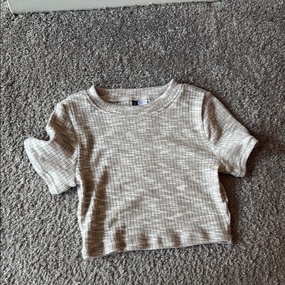 Beige Ribbed T-Shirt